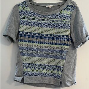 Ella Moss Gray Top with Blue and Green Patterns